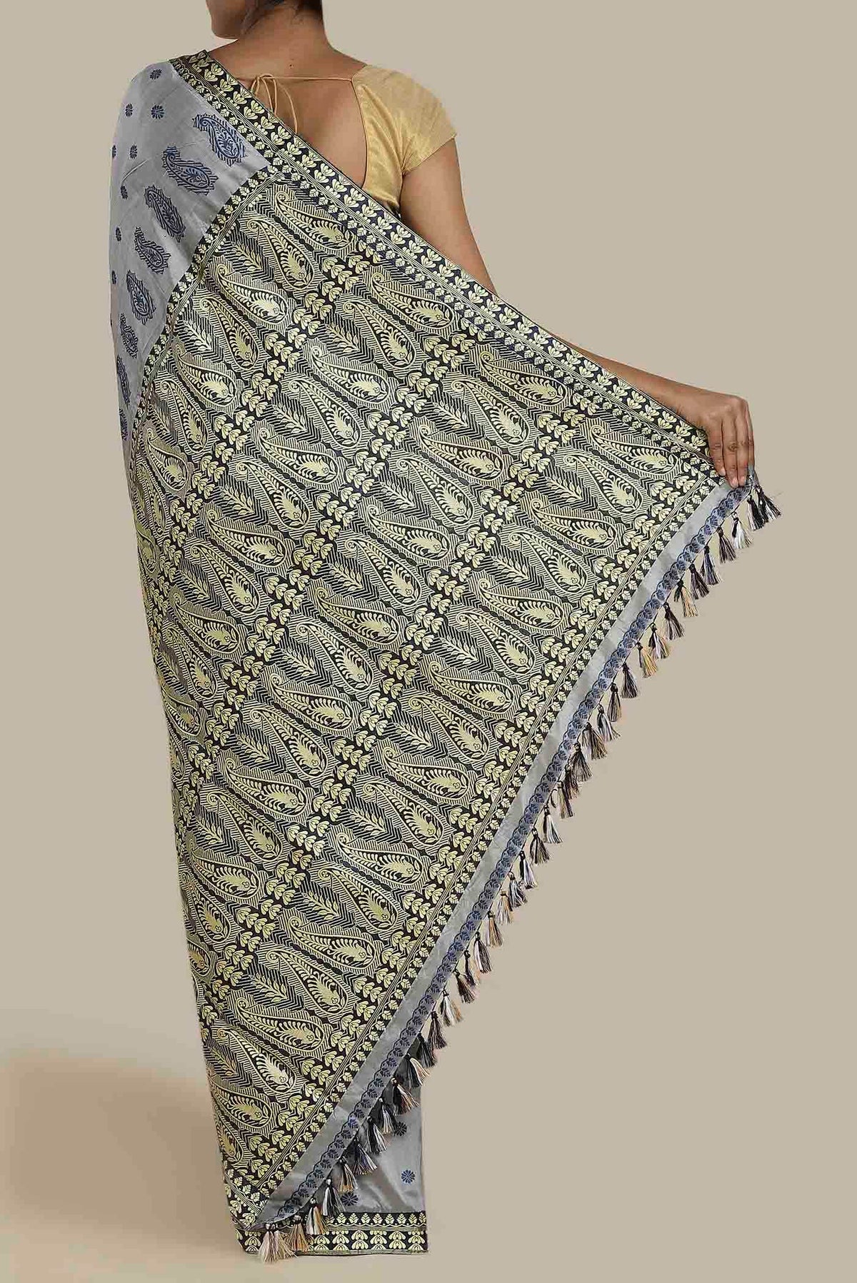 Grey Assam Silk Saree