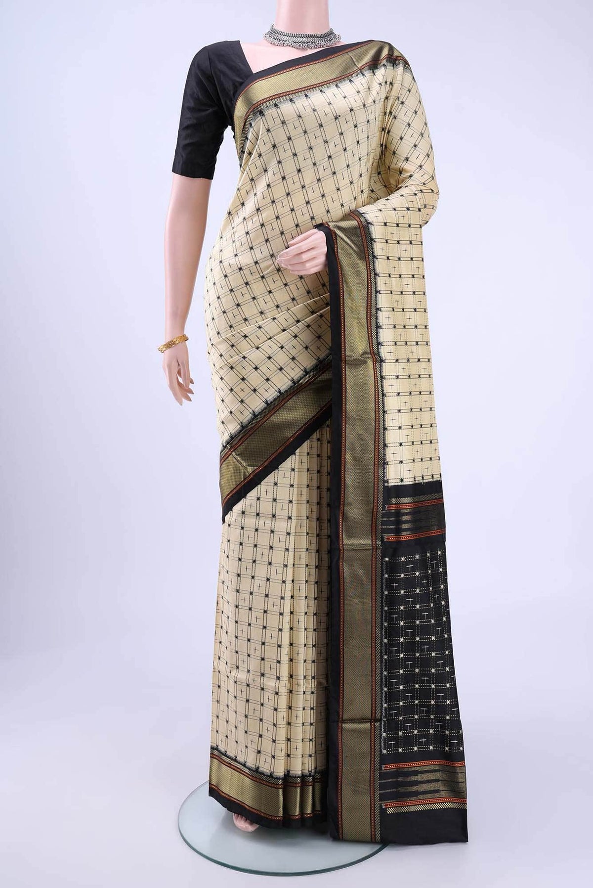 Beige Pochampally Silk Saree