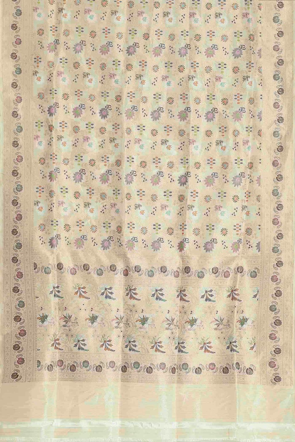 Cream Banarasi Tissue Silk Saree