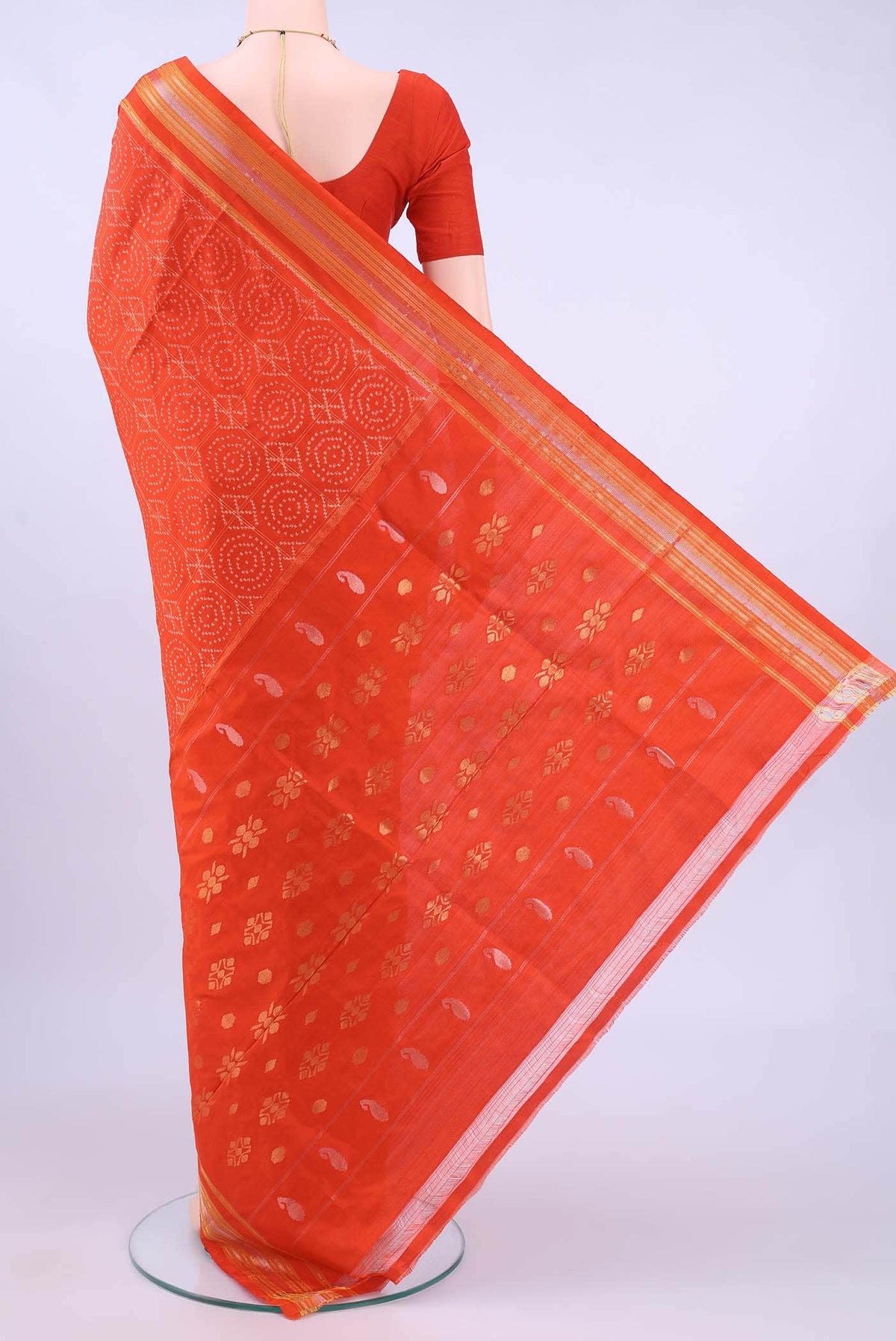 Orange Pochampally Silk Saree