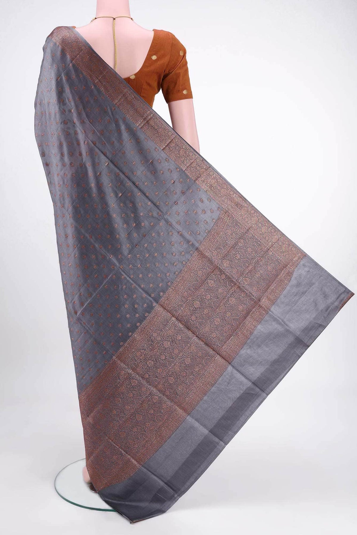 Blue Grey Banarasi Raw Silk Saree