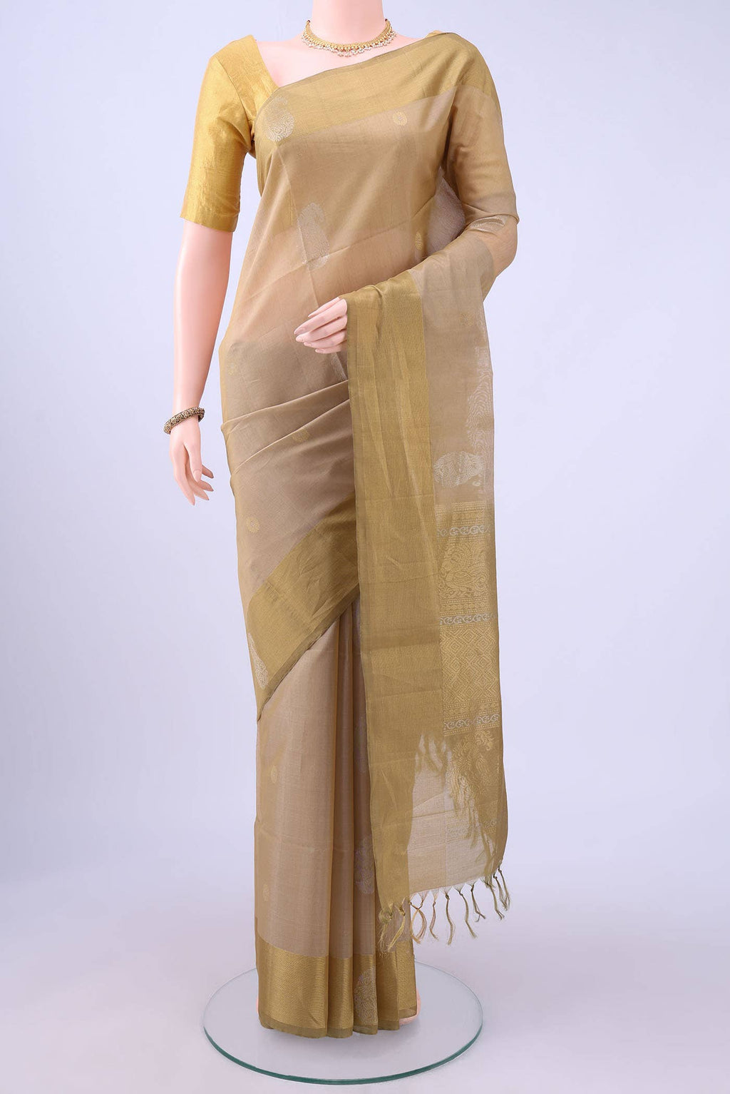 Beige Kora Cotton Saree