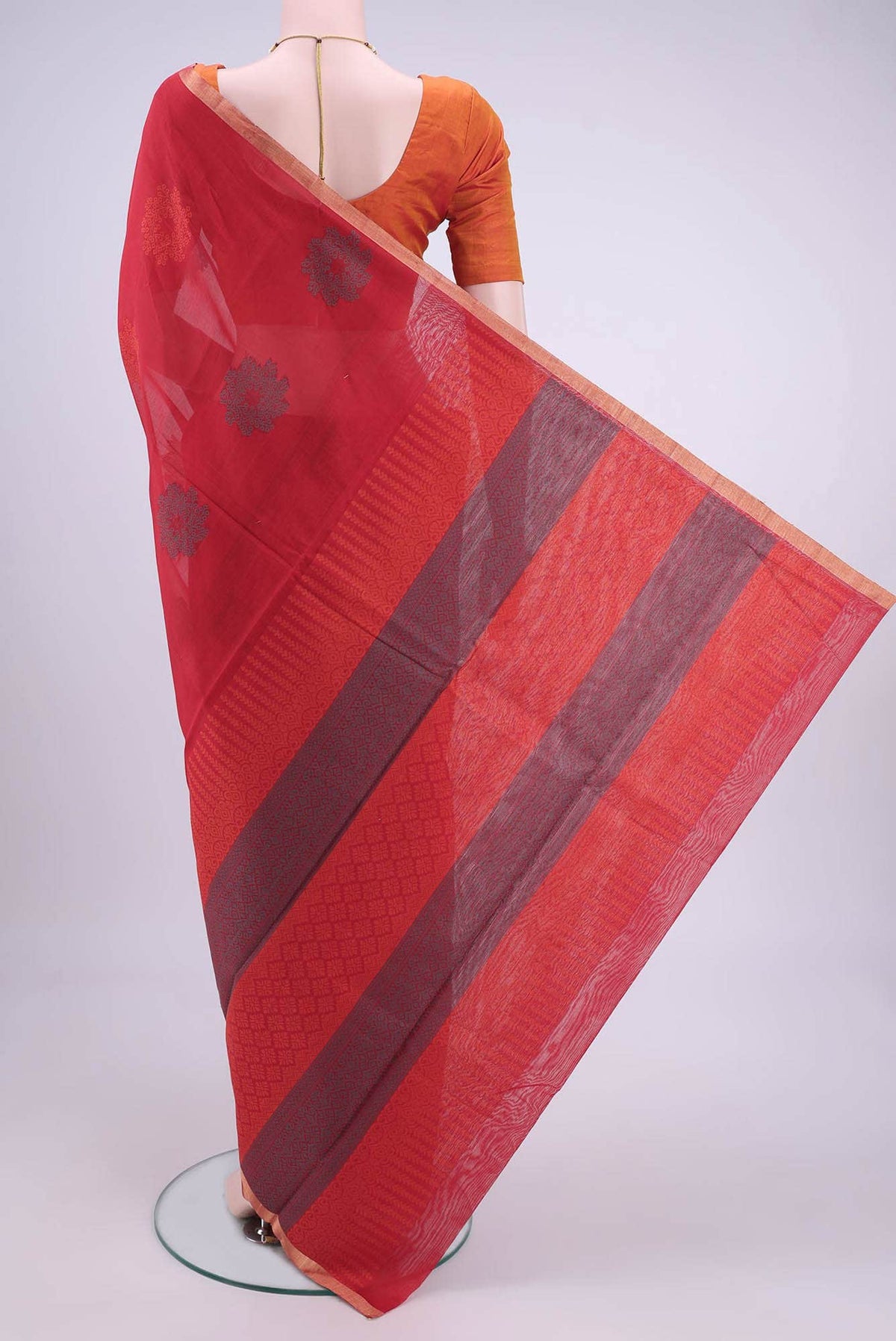 Deep Red Kota Cotton Saree