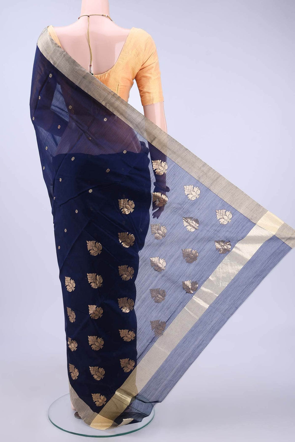 Navy Blue Chanderi Silk Cotton Saree