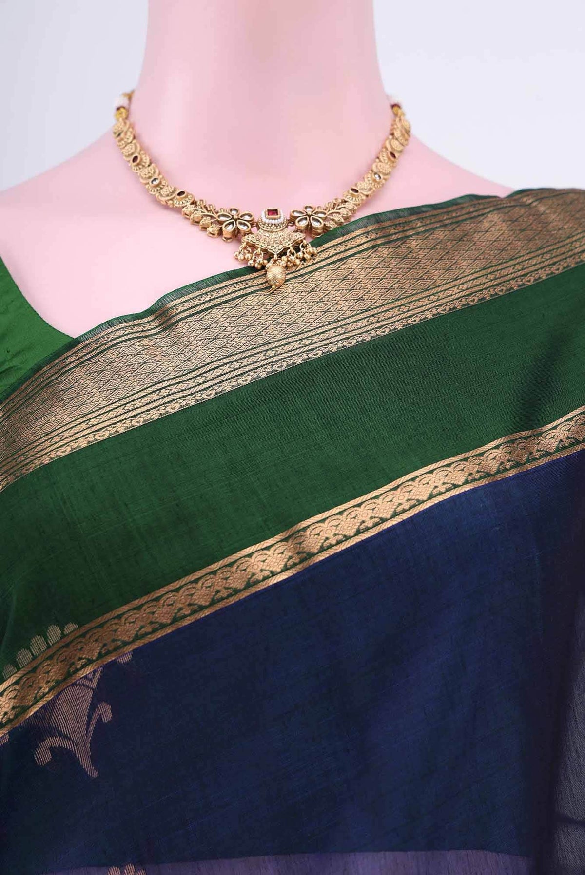 Navy Blue Kora Cotton Saree