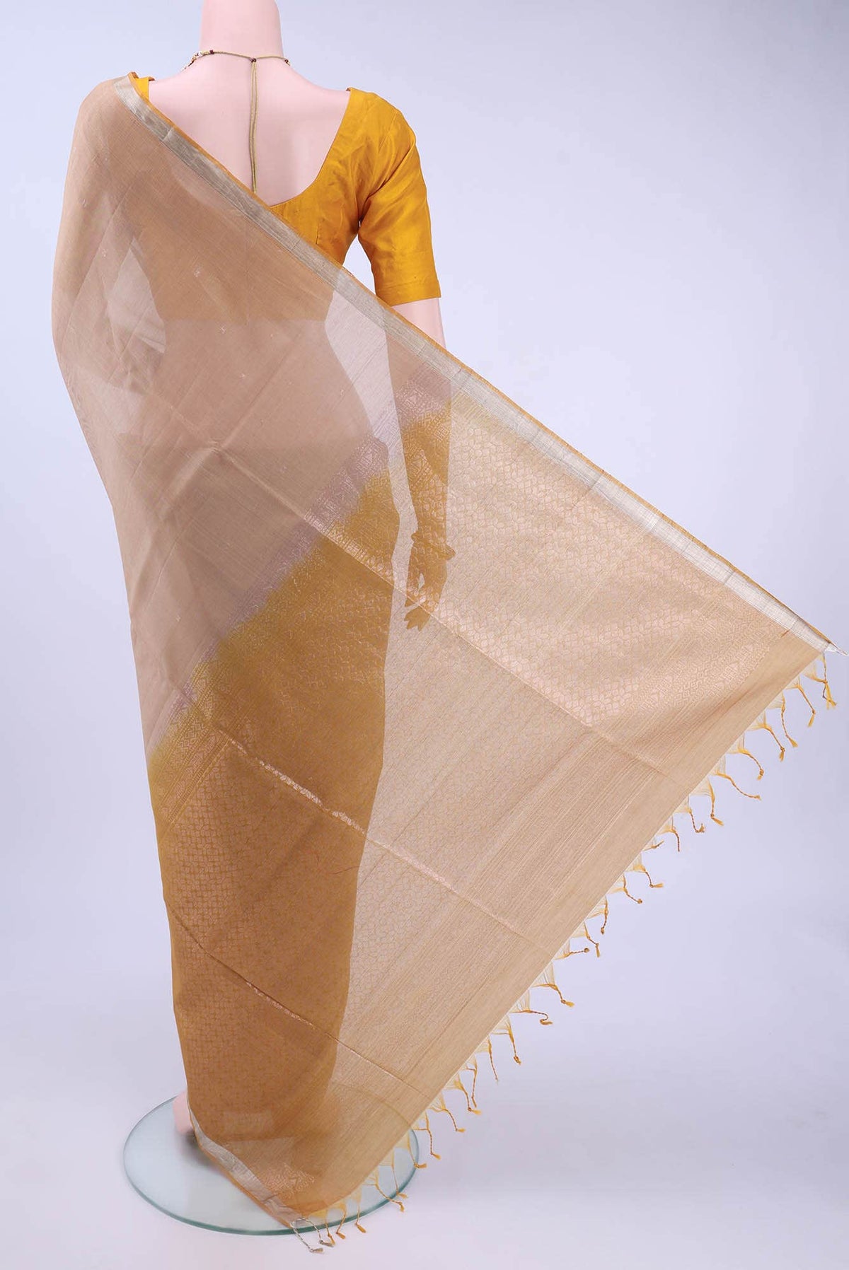 Dark Beige Kora Cotton Saree