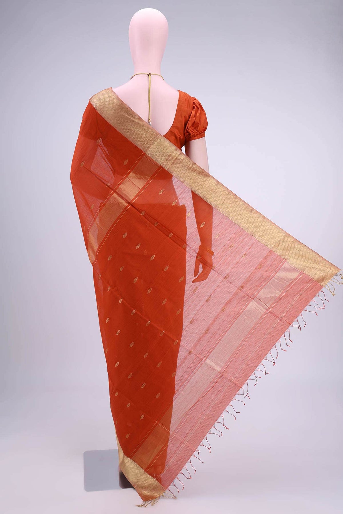 Rust Maheshwari Silk Cotton Saree