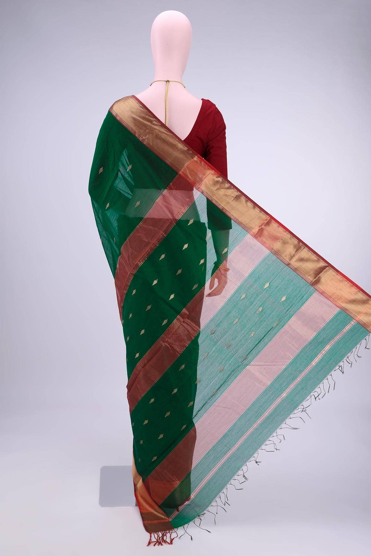 Bottle Green Khadi Cotton Saree
