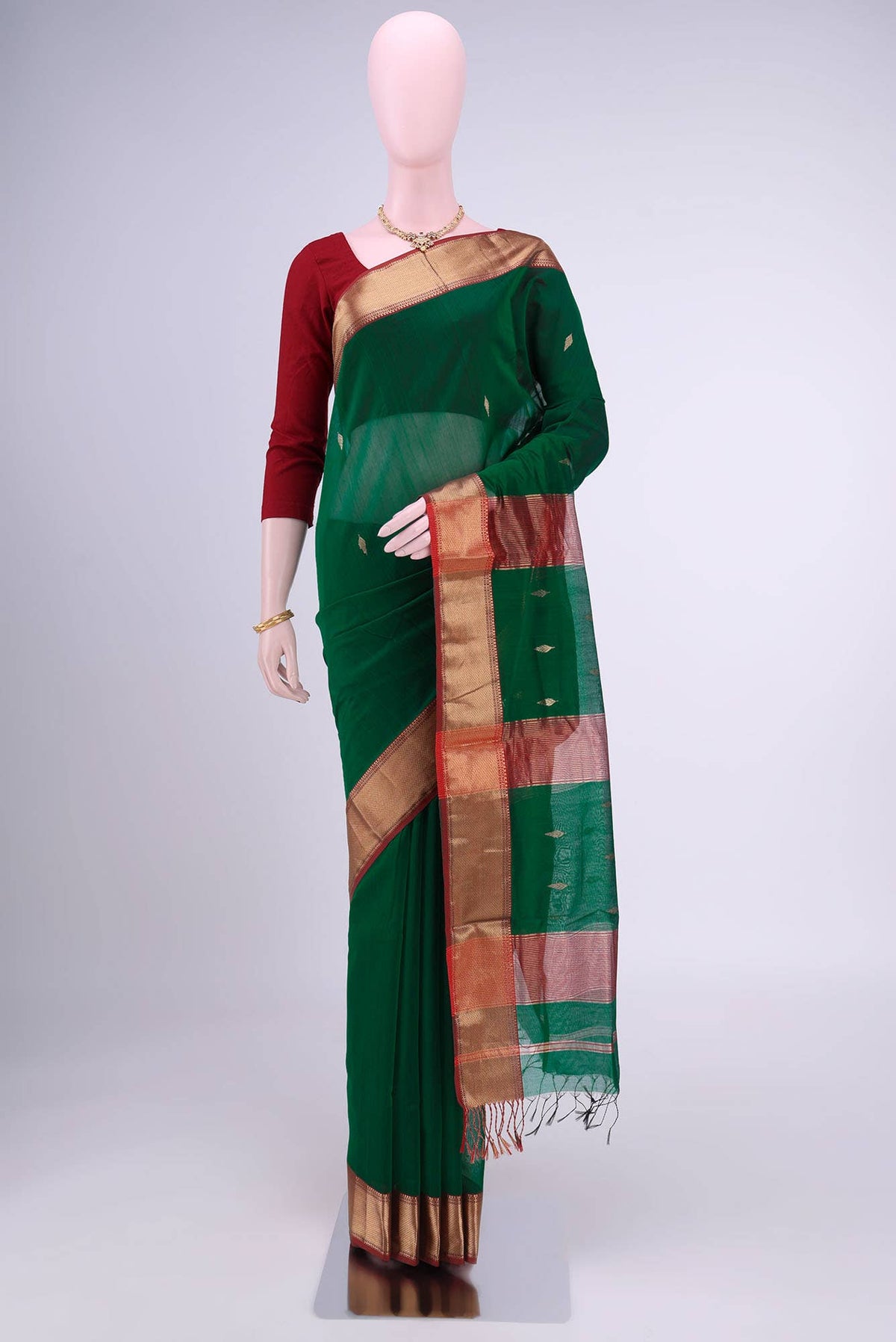 Bottle Green Khadi Cotton Saree
