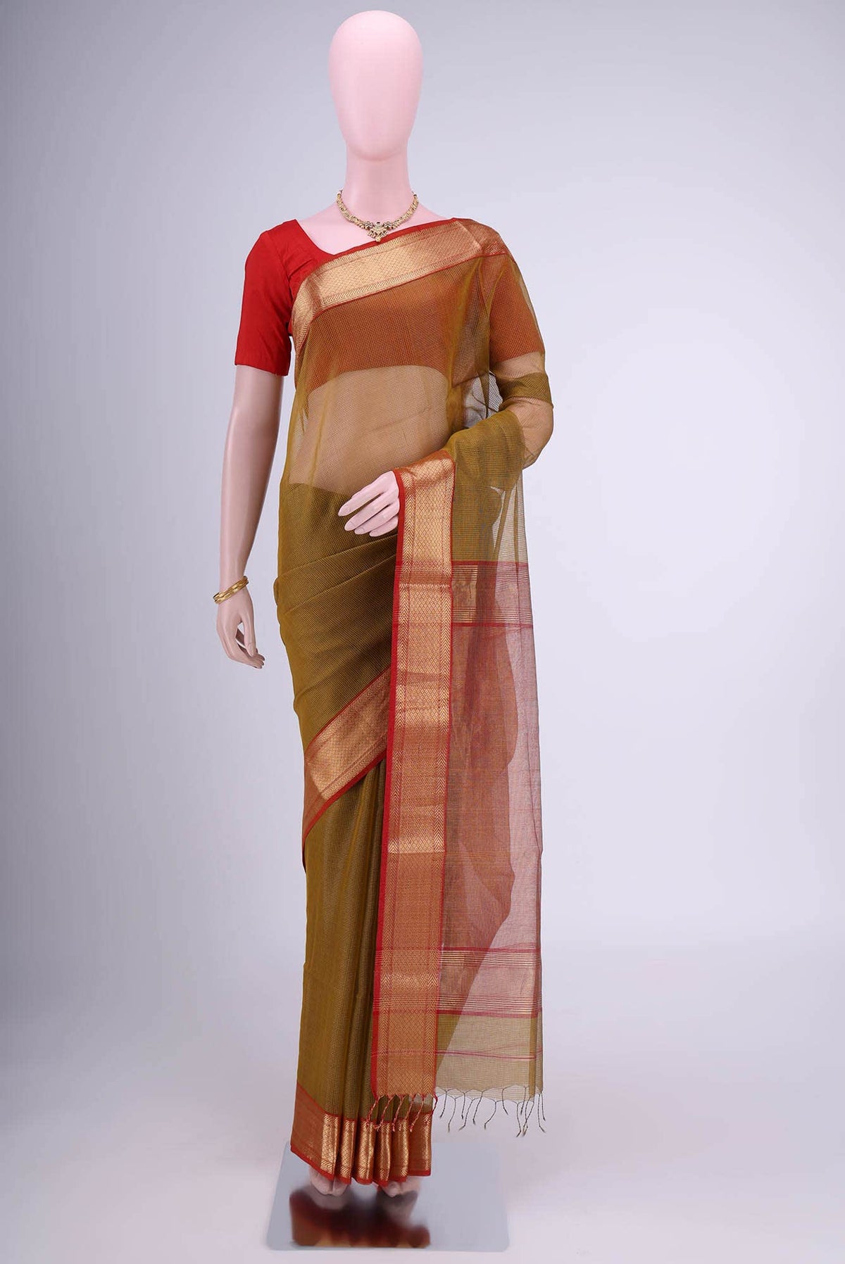 Mehandi Green Maheshwari Silk Cotton Saree