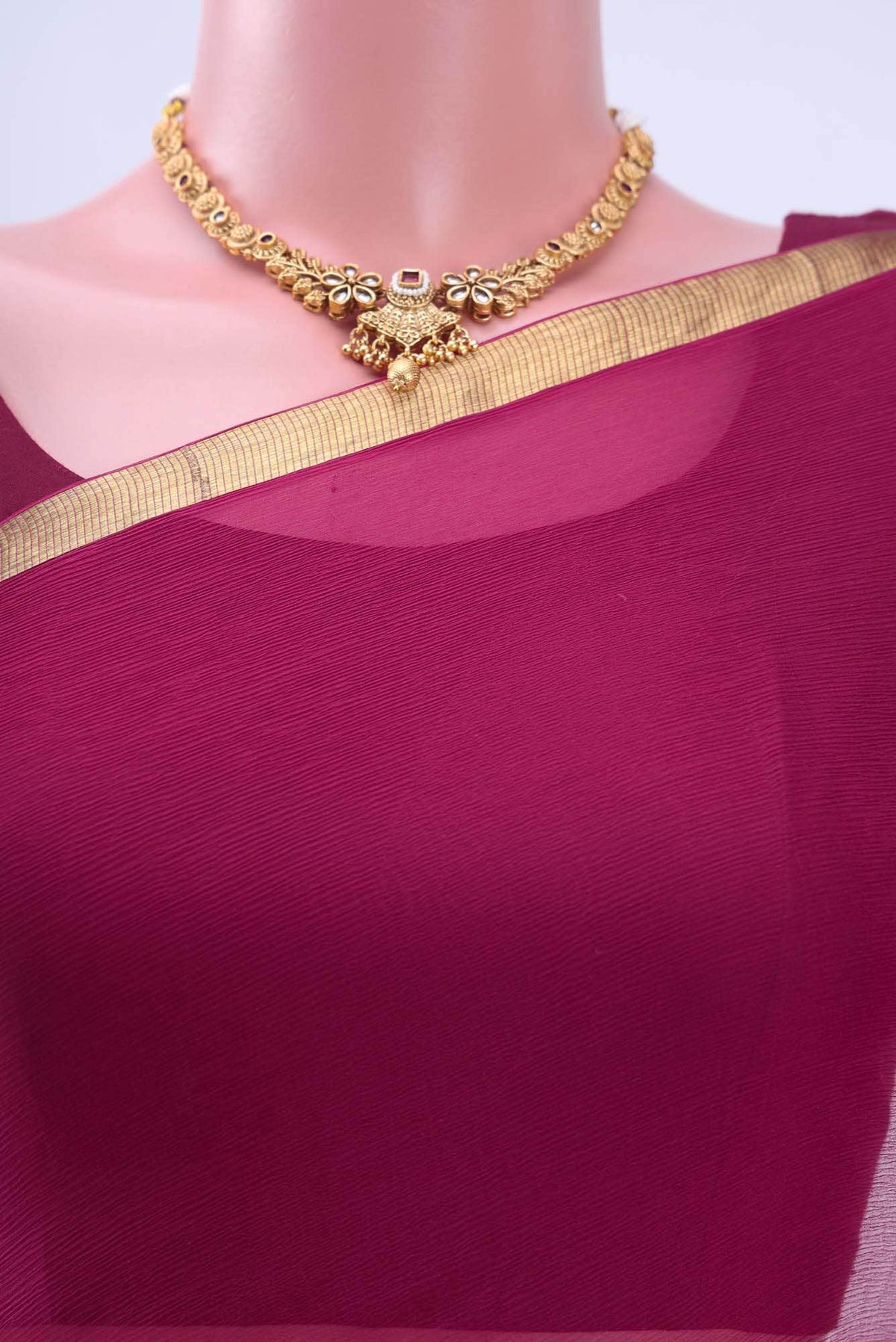 Dark Pink Mysore Chiffon Saree