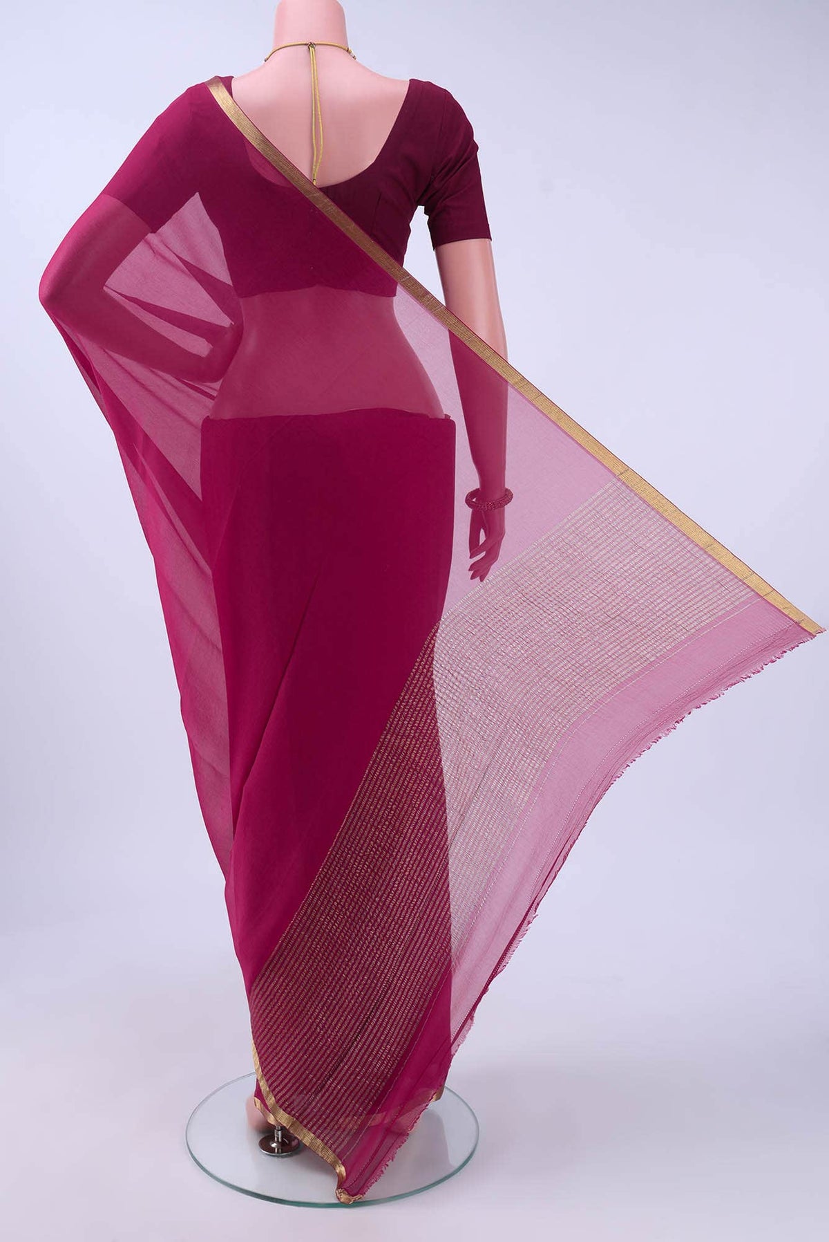 Dark Pink Mysore Chiffon Saree