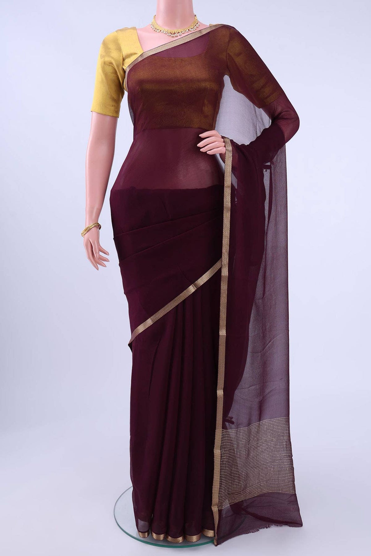 Brown Chanderi Silk Cotton Saree