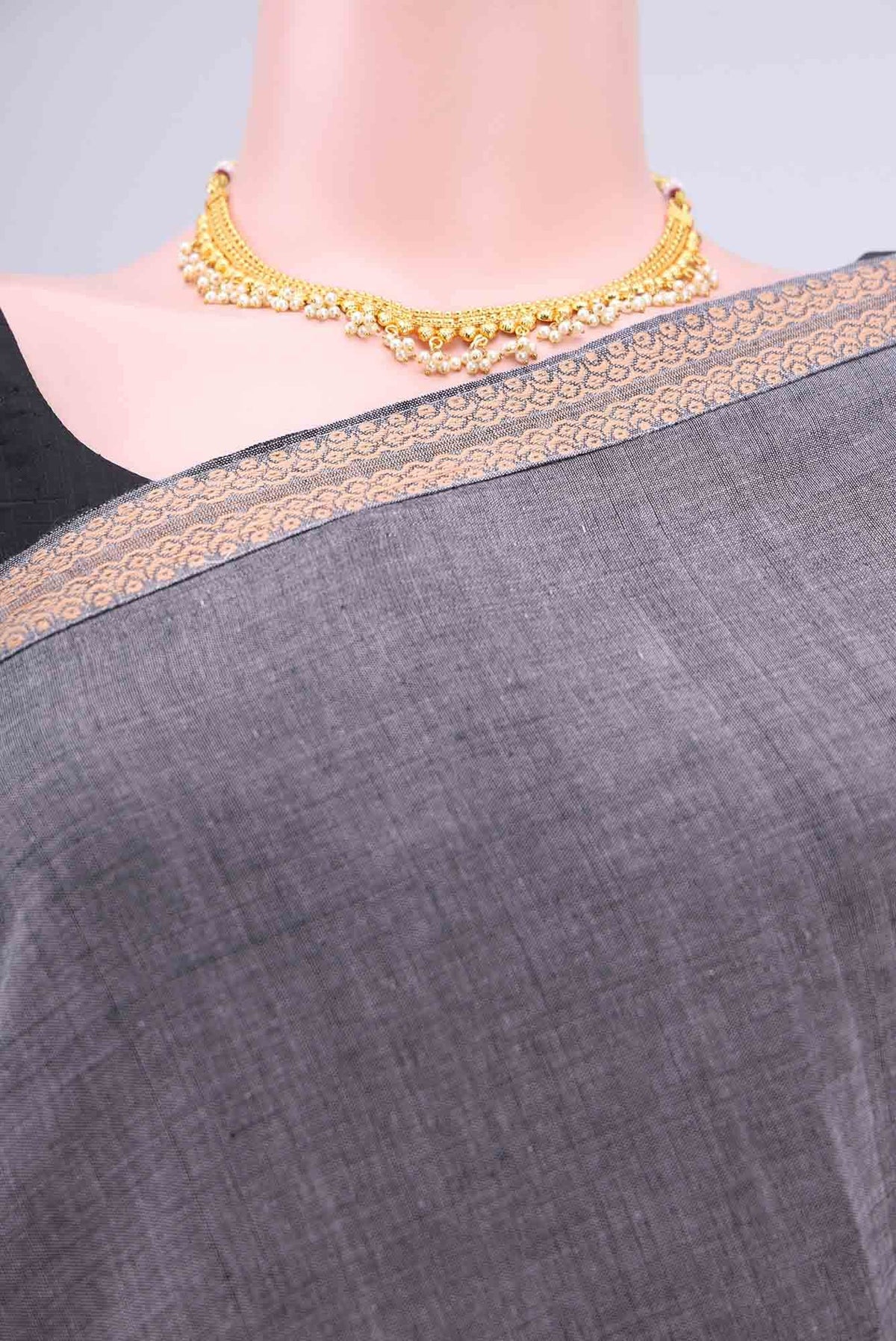 Blue Grey Assam Cotton Saree