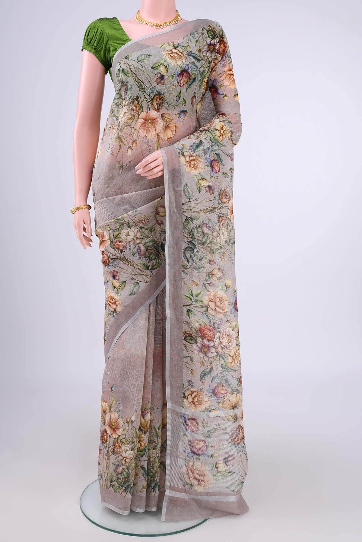 Davys Grey Linen Cotton Saree