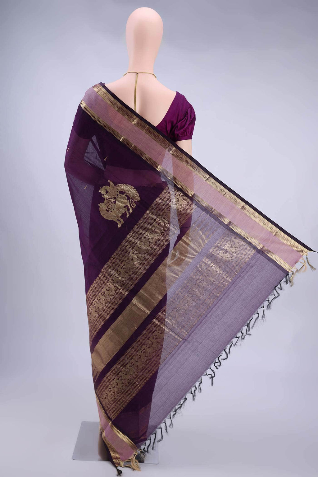 Burgundy Kanchi Cotton Saree