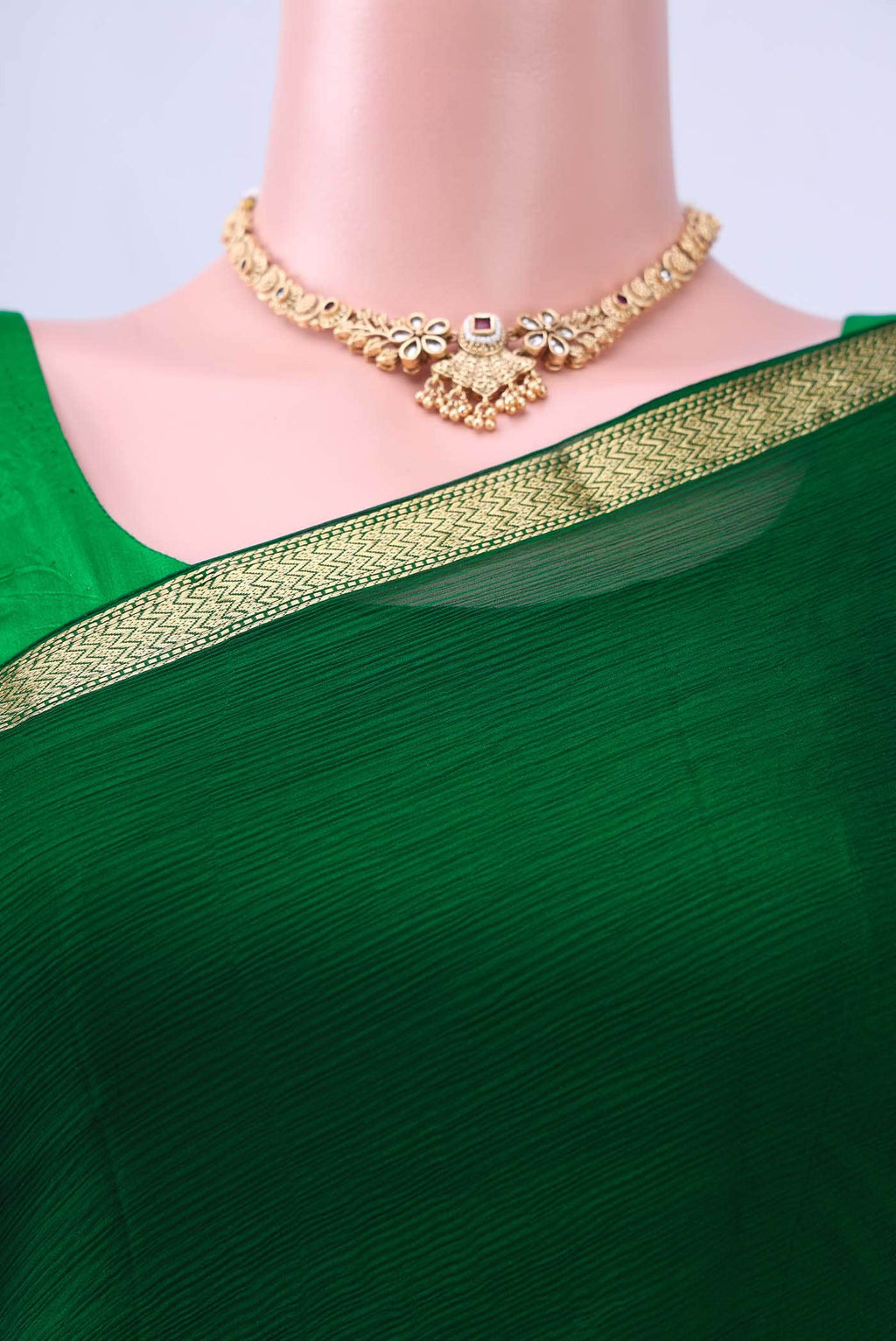 Bottle Green Mysore Chiffon Saree