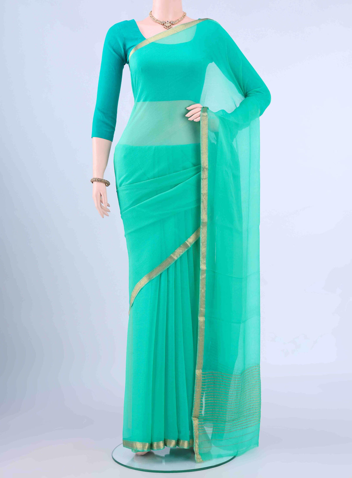 Sea Green Mysore Chiffon Saree