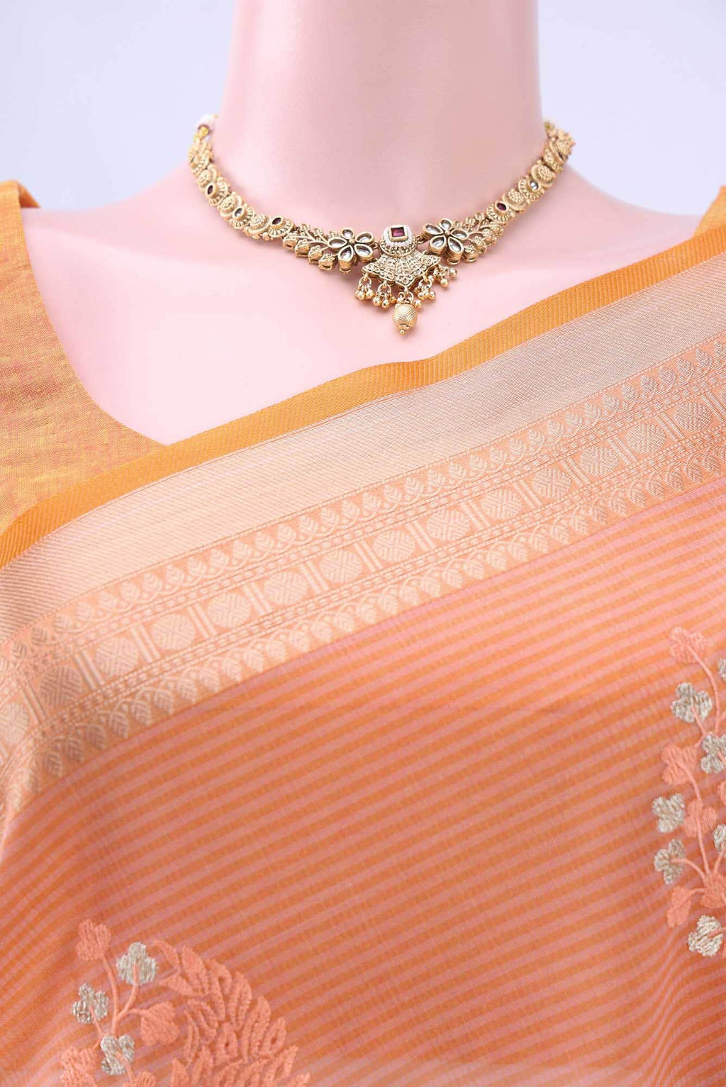 Golden Peach Kota Cotton Saree