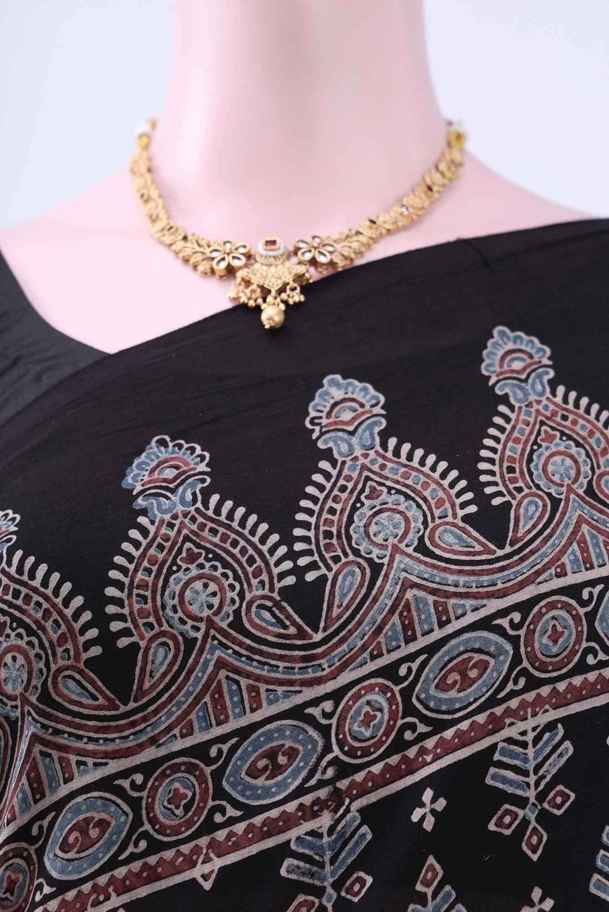 Black Printed Cotton Saree
