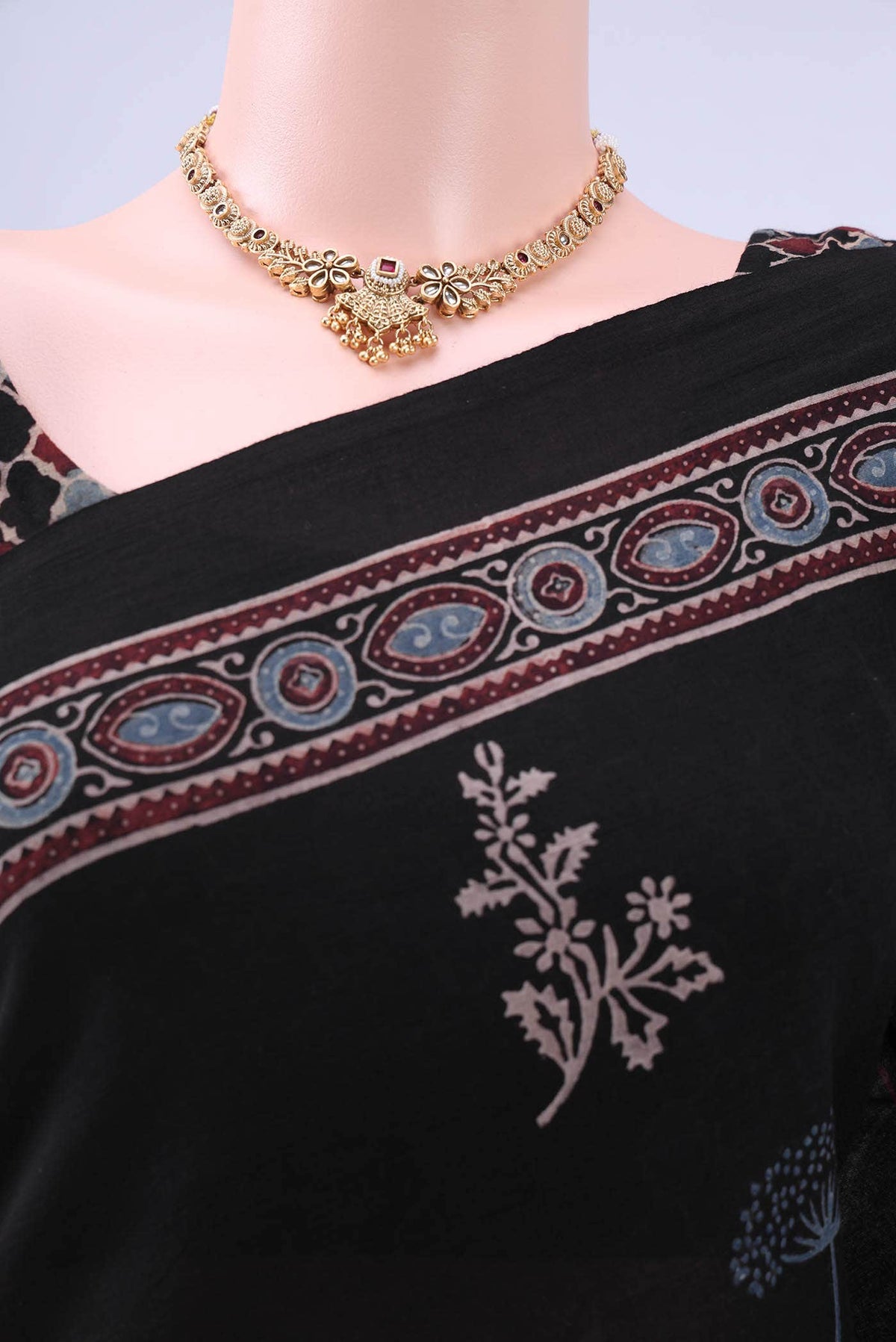 Black Printed Cotton Saree