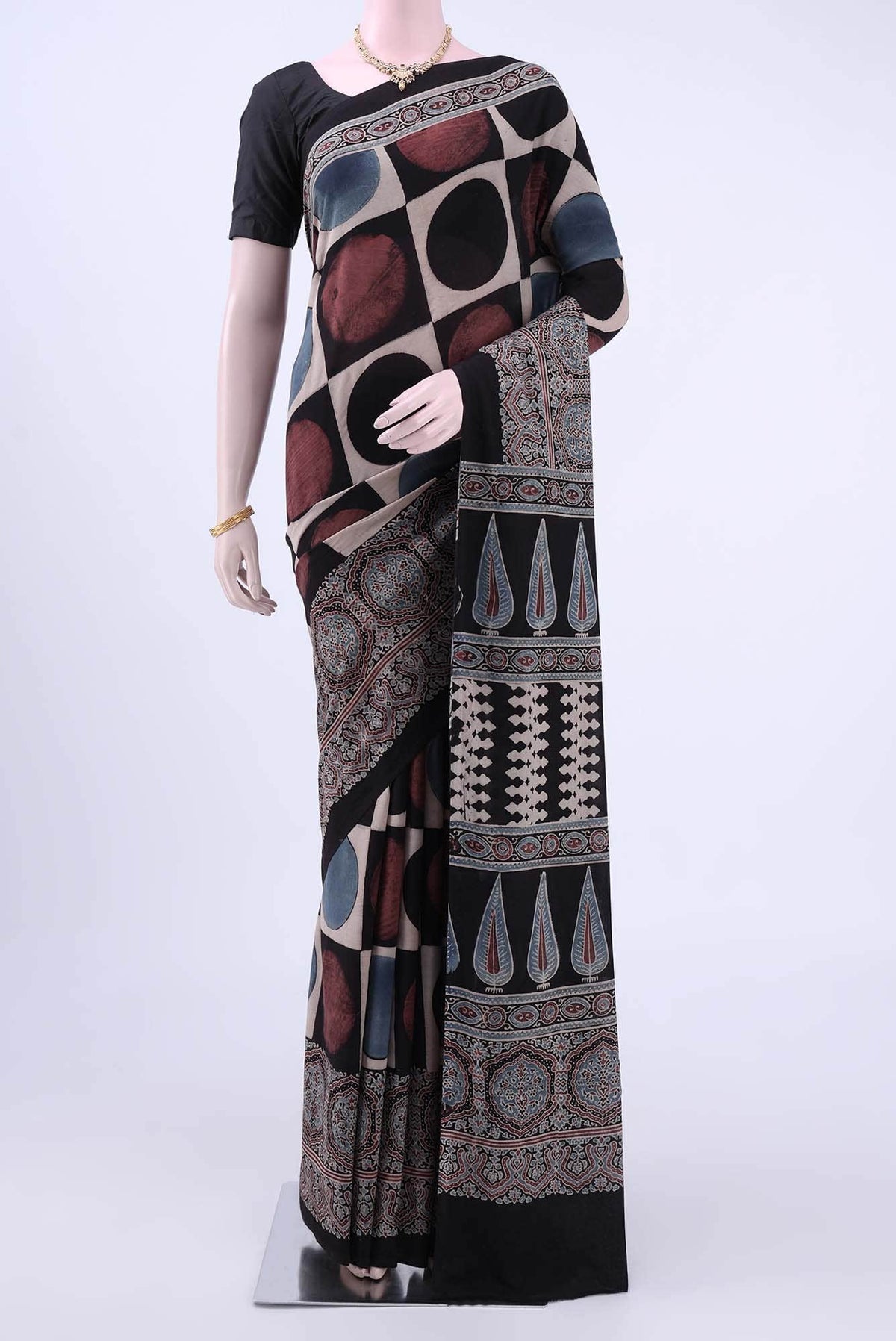 Black Printed Cotton Saree
