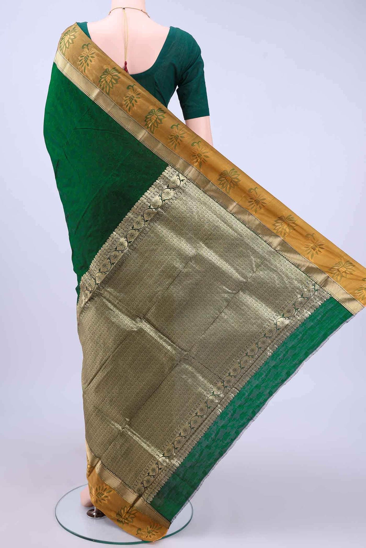 Bottle Green Blended Bangalore Silk Saree