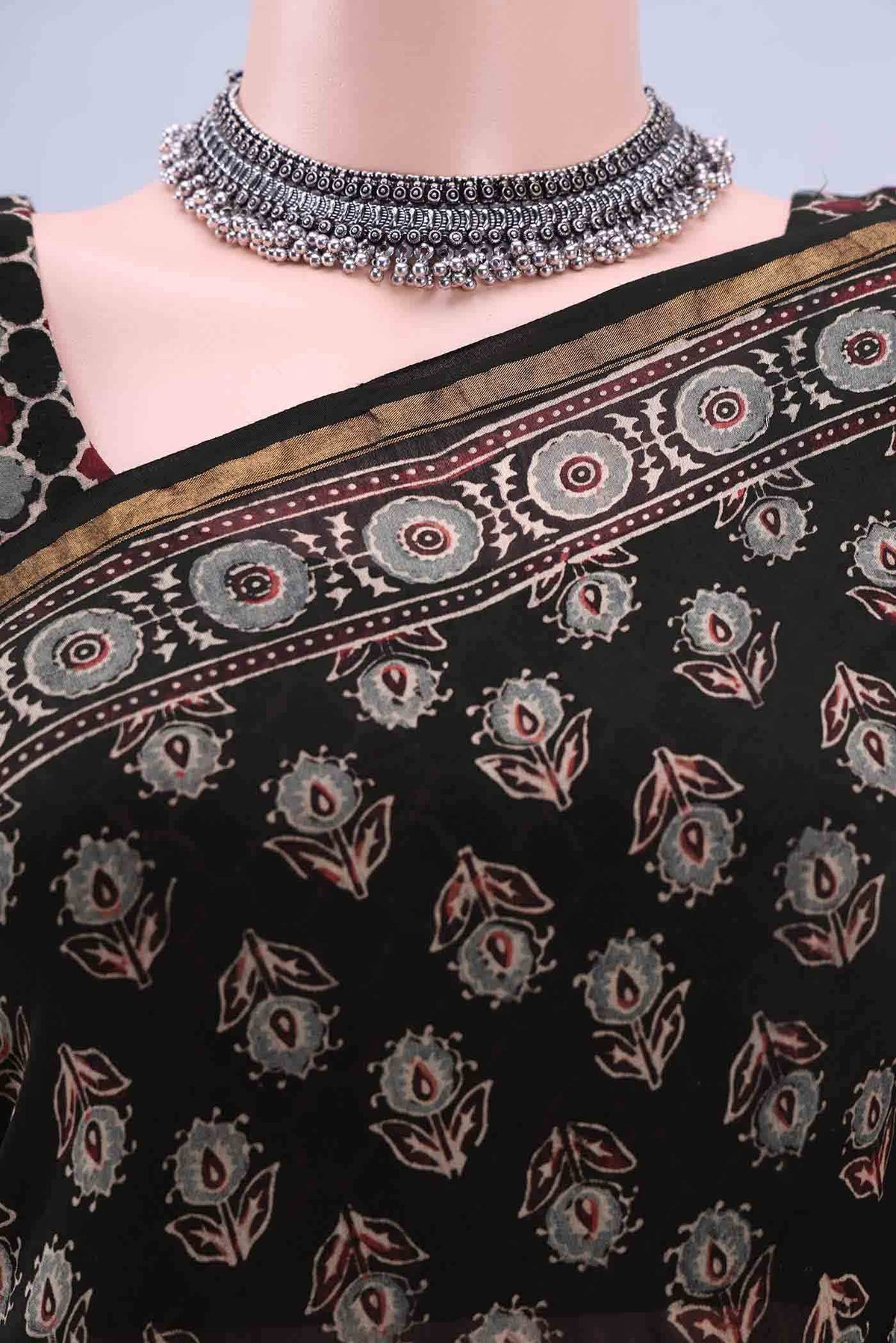 Black Chanderi Silk Cotton Saree