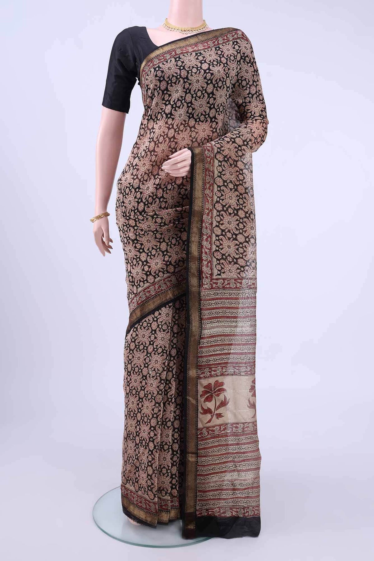 Black Maheshwari Silk Cotton Saree