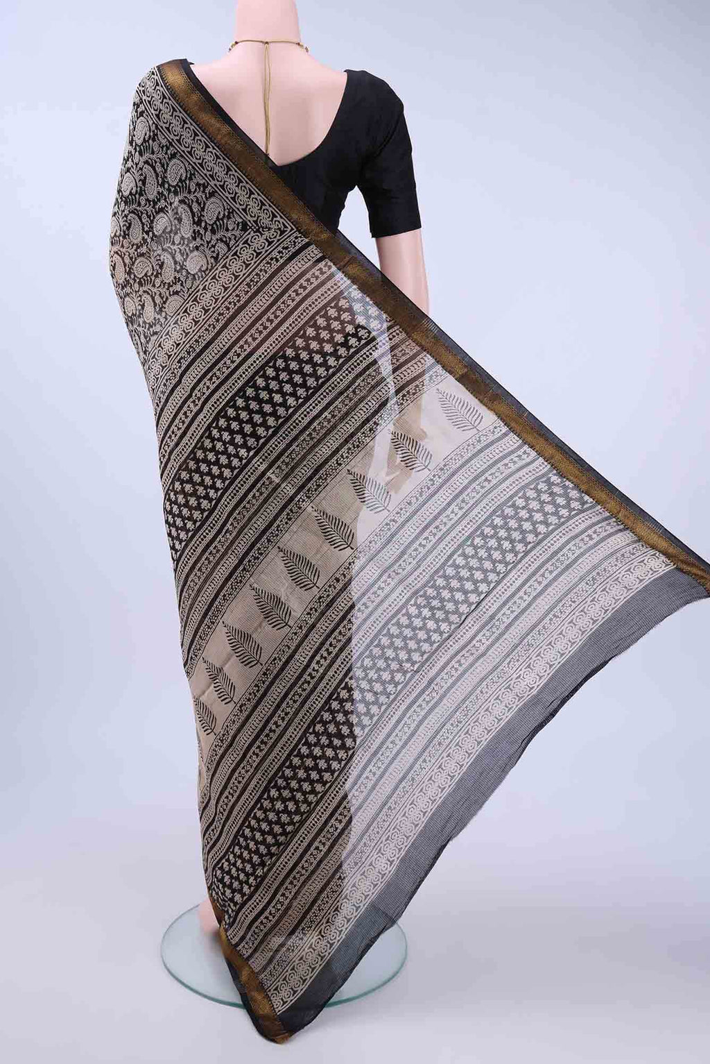 Black Maheshwari Silk Cotton Saree