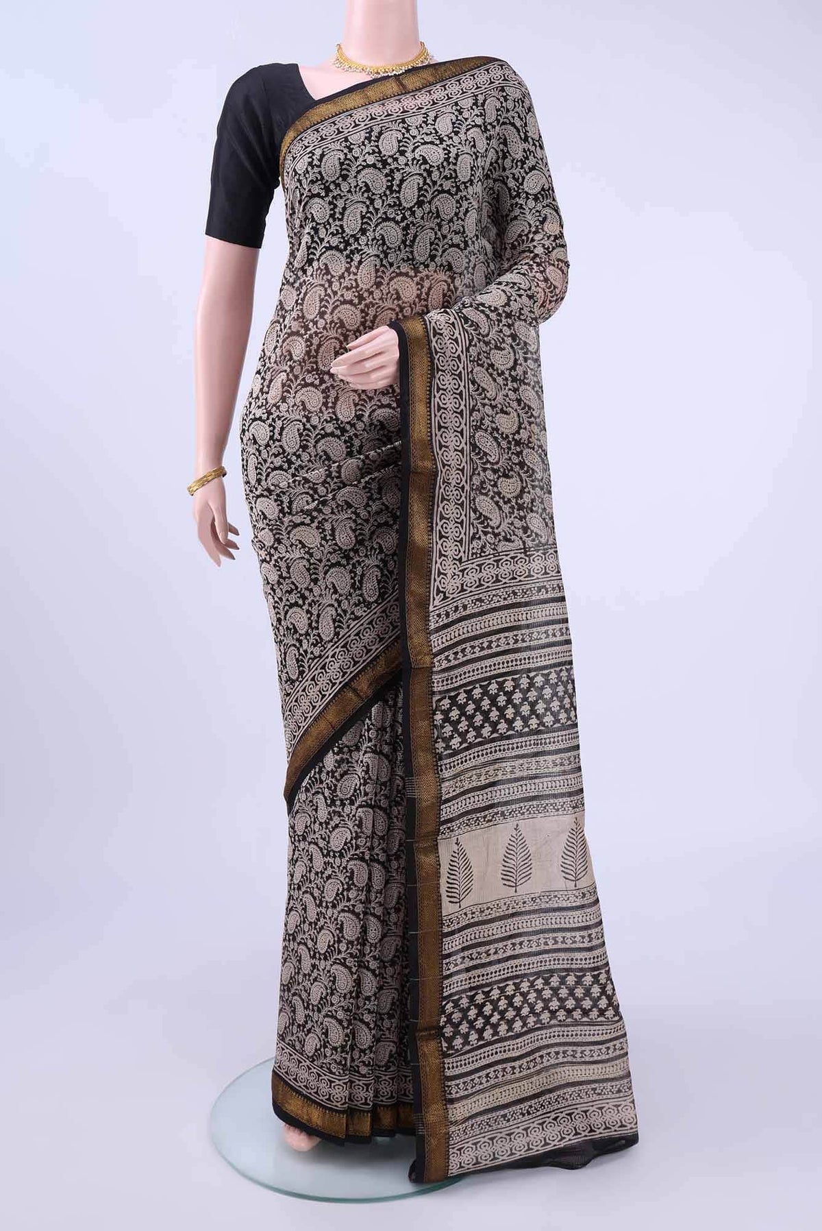 Black Maheshwari Silk Cotton Saree