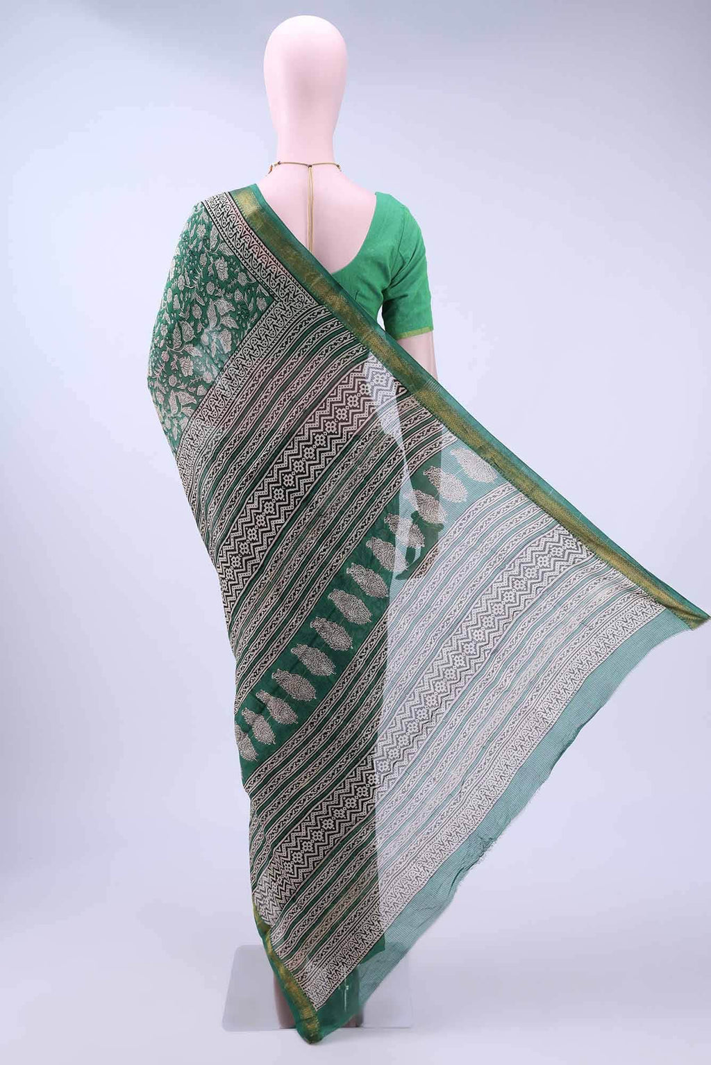Green Maheshwari Silk Cotton Saree