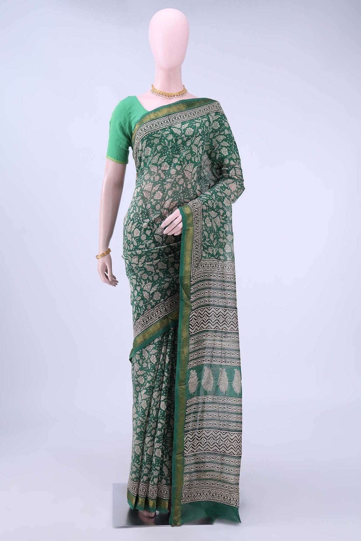 Green Maheshwari Silk Cotton Saree