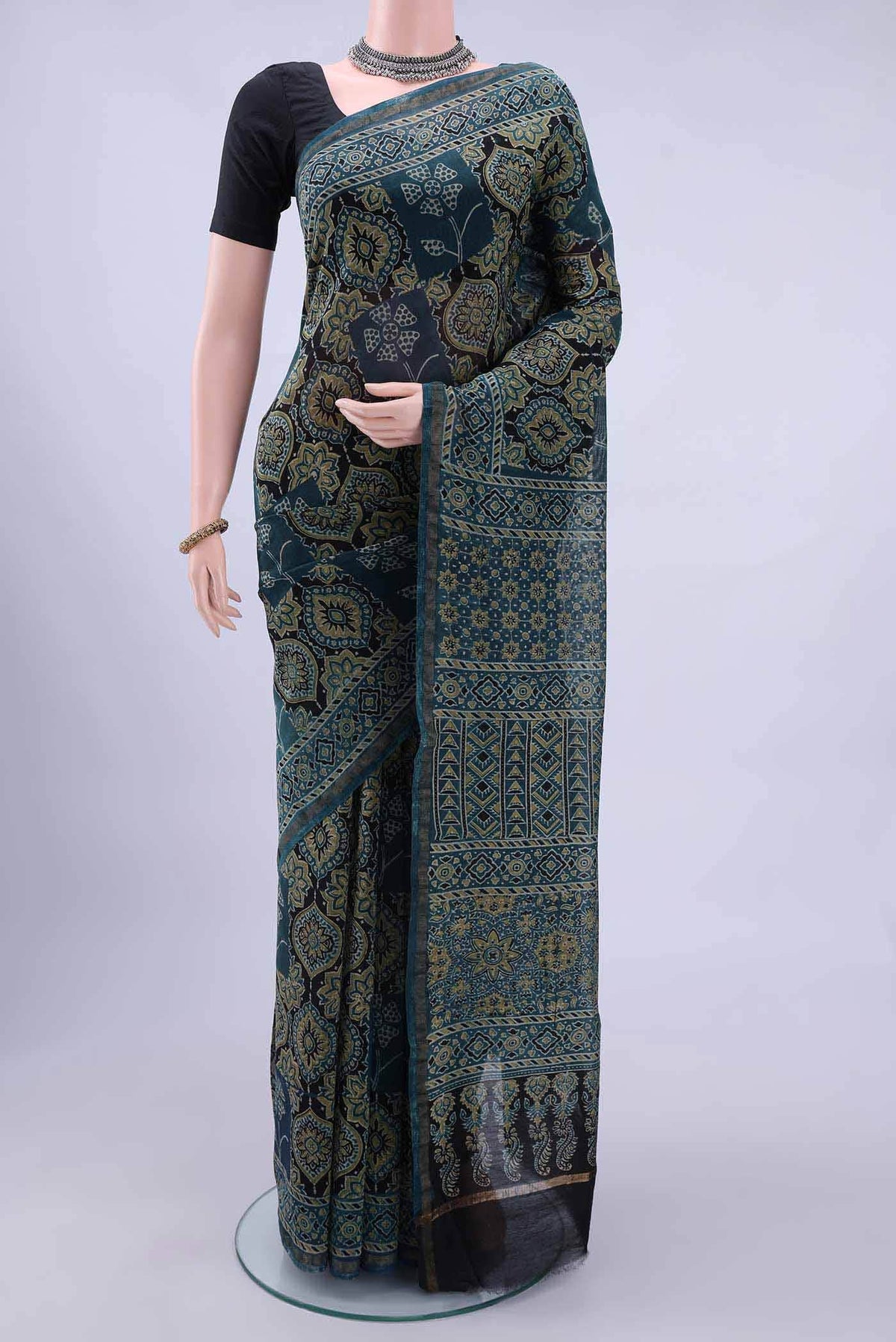 Indigo Chanderi Silk Cotton Saree