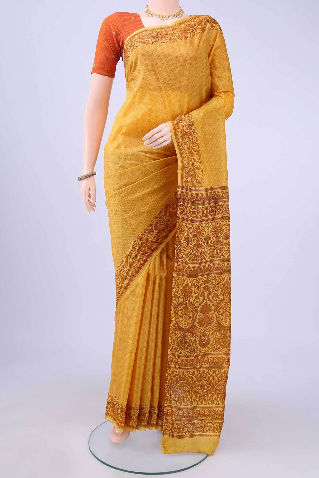 Mustard Printed Silk Saree