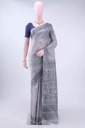 Blue Grey Printed Silk Saree