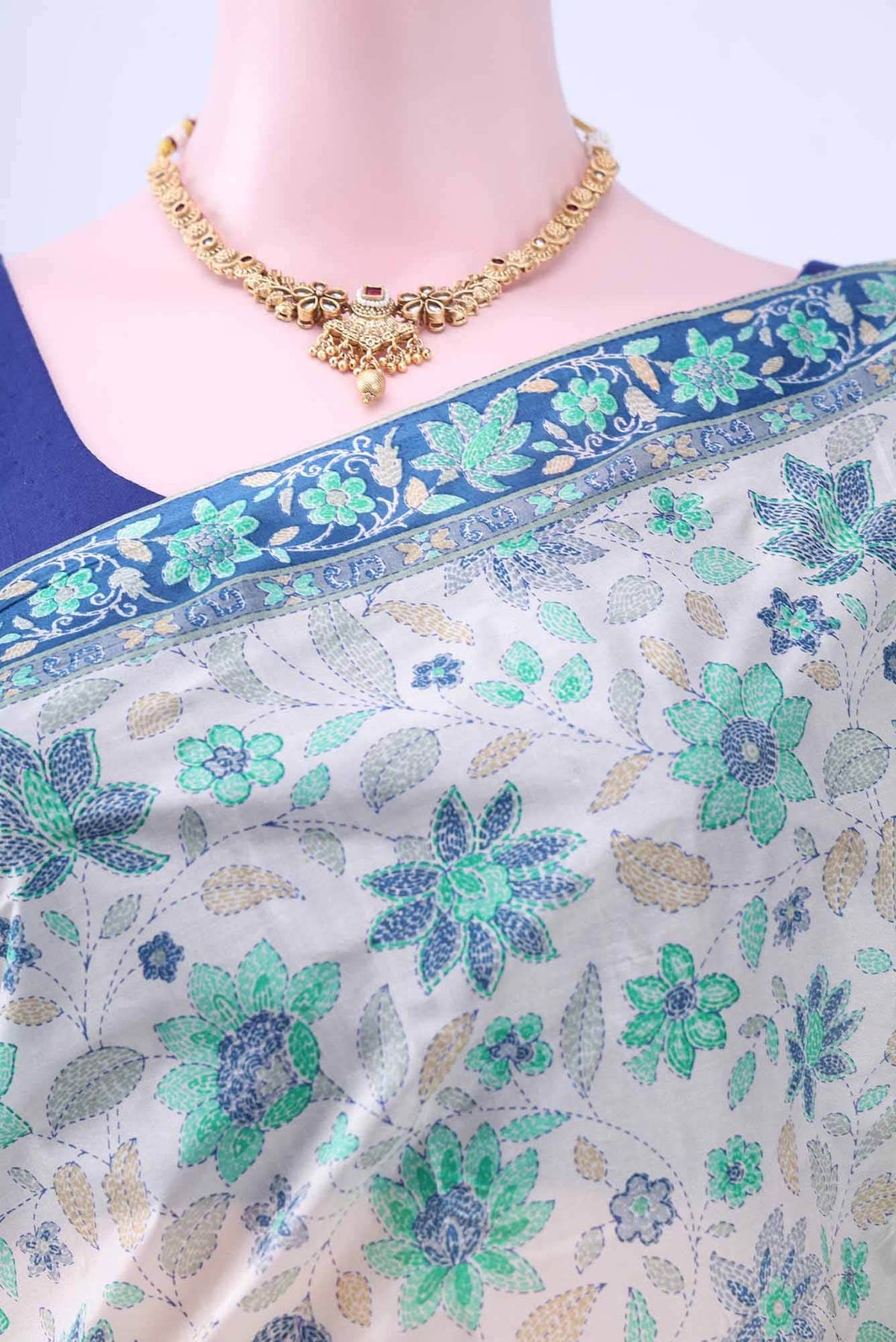 Off White Printed Silk Saree