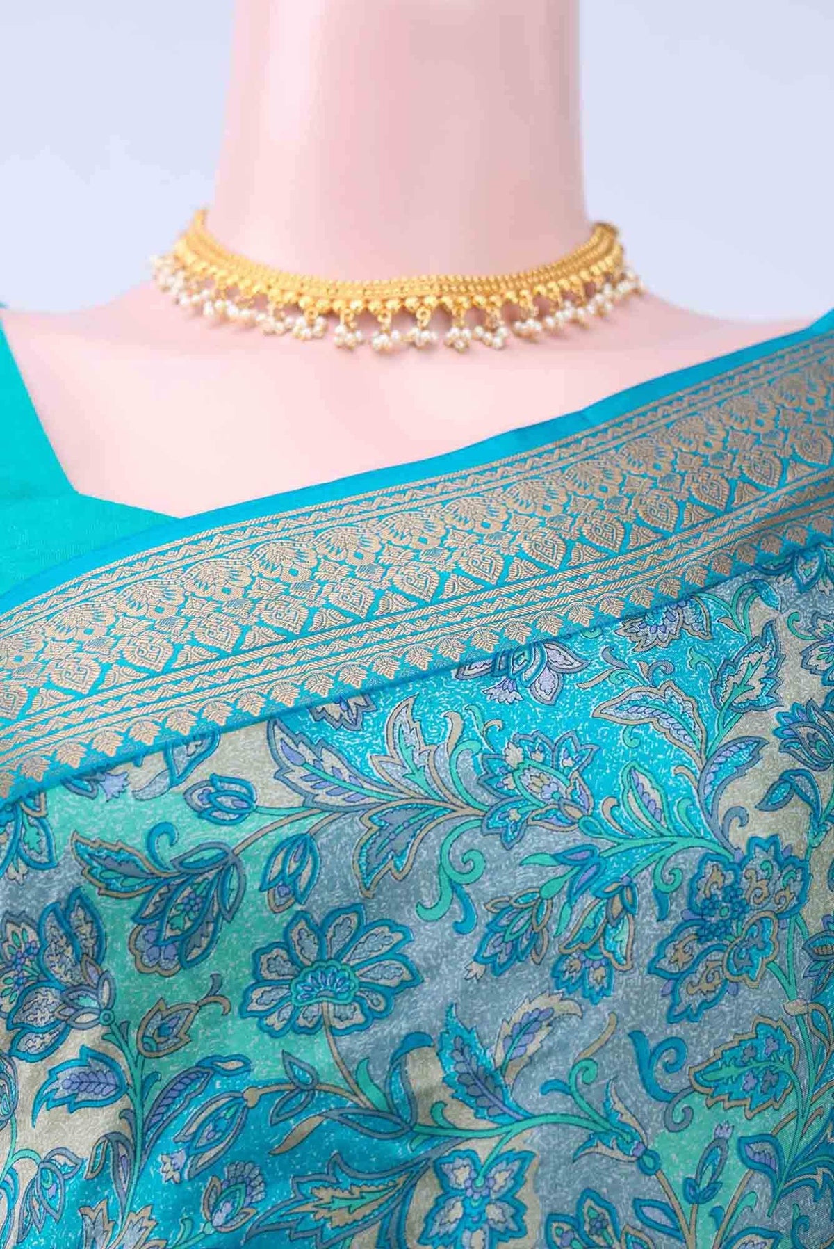 Blue Printed Silk Saree