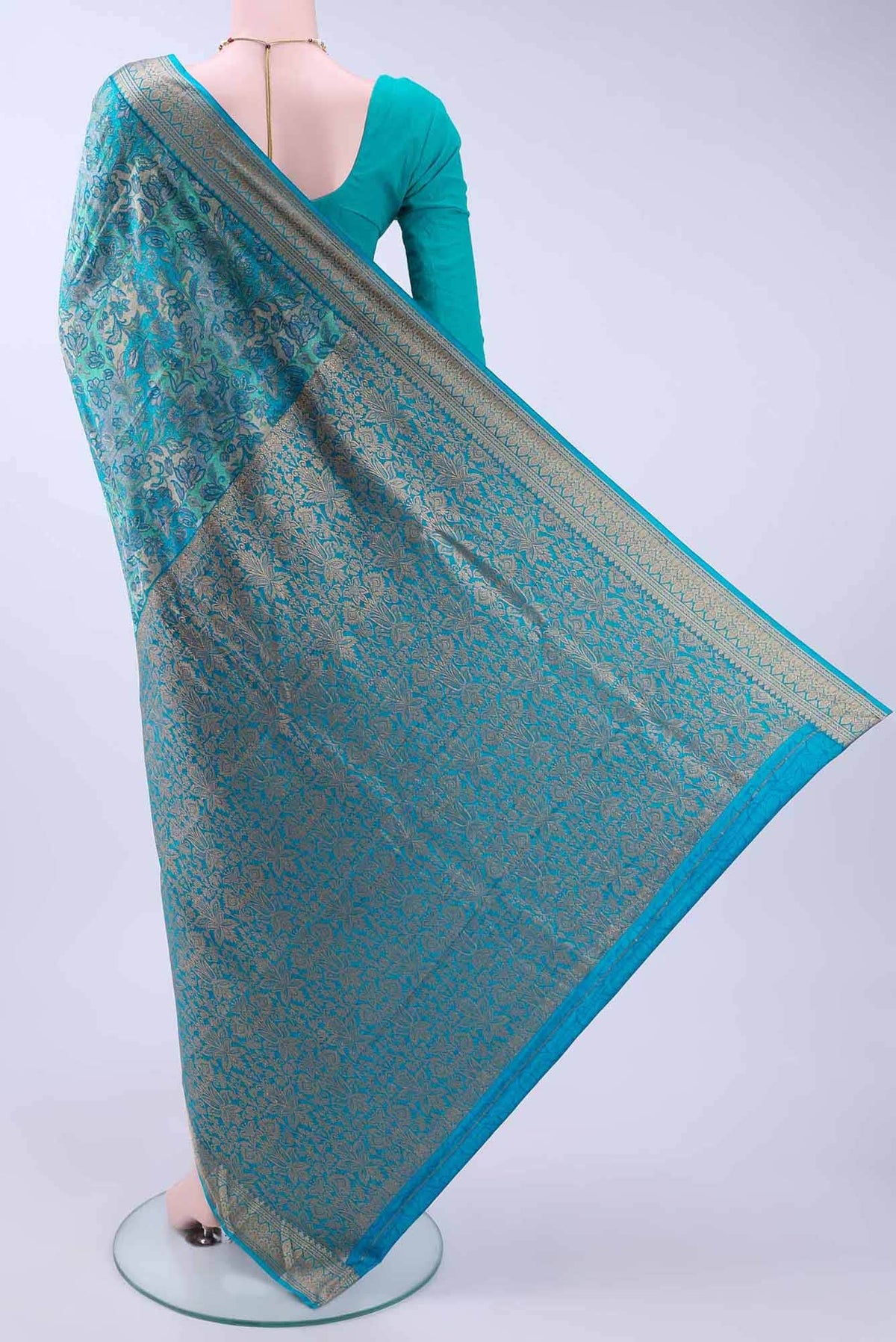 Blue Printed Silk Saree
