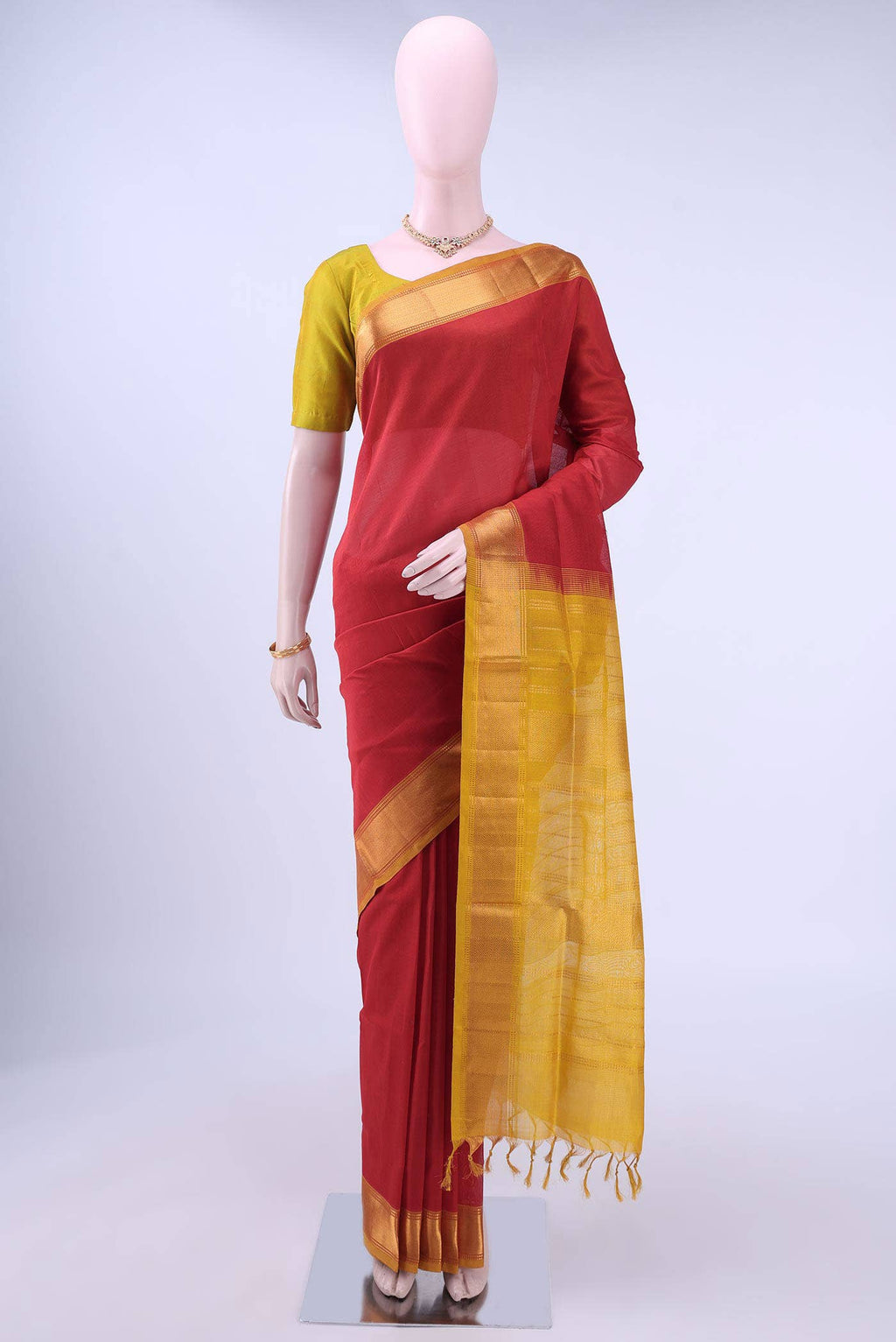 Deep Red Silk Cotton Saree