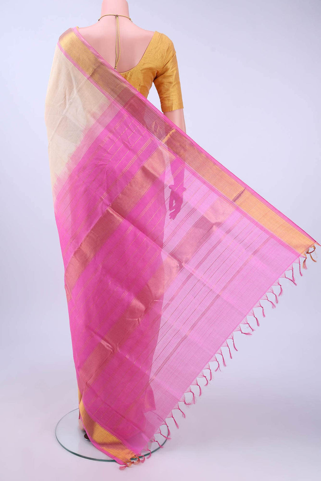 Beige Silk Cotton Saree