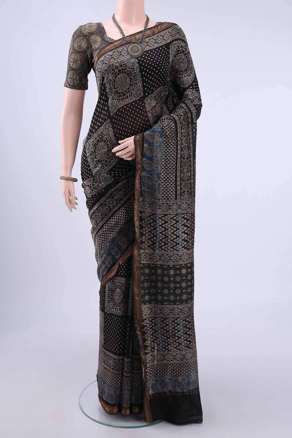 Black Chanderi Silk Cotton Saree
