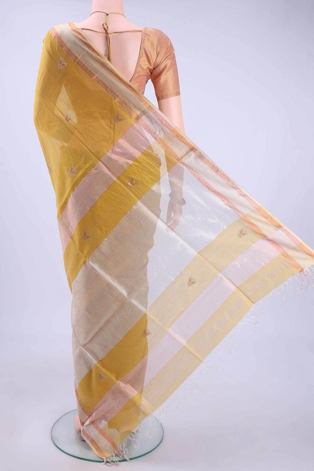 Lemon Yellow Maheshwari Silk Saree
