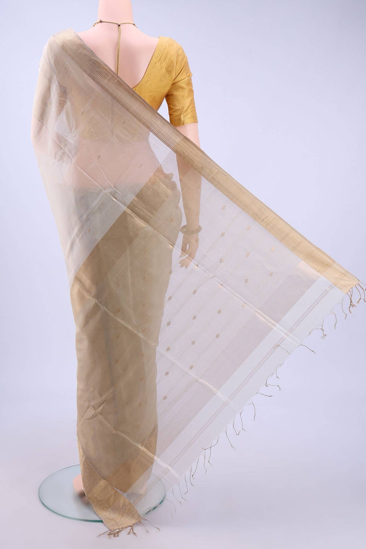 Beige Maheshwari Silk Cotton Saree