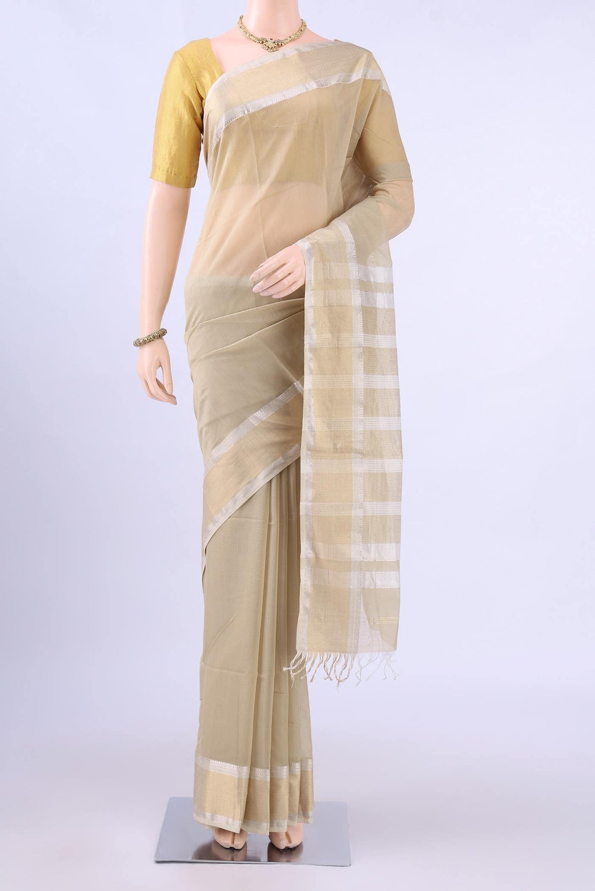 Beige Maheshwari Silk Cotton Saree
