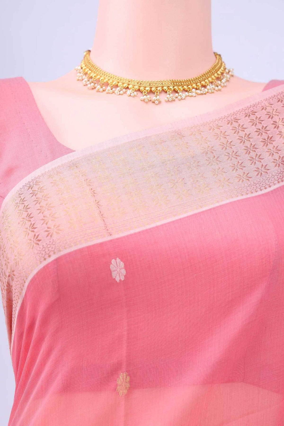 Peach Maheshwari Silk Cotton Saree