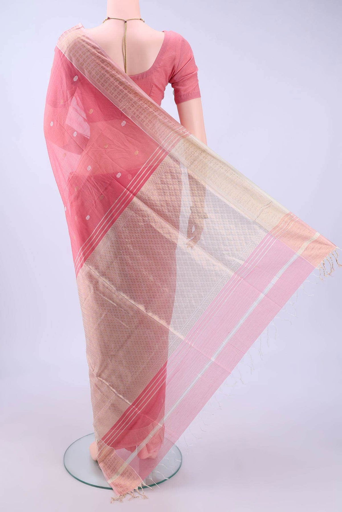 Peach Maheshwari Silk Cotton Saree