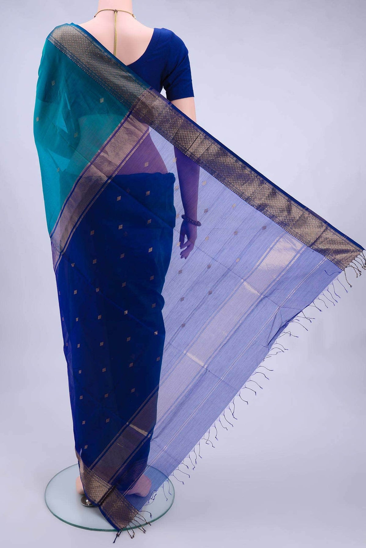 Sea Green Maheshwari Silk Cotton Saree