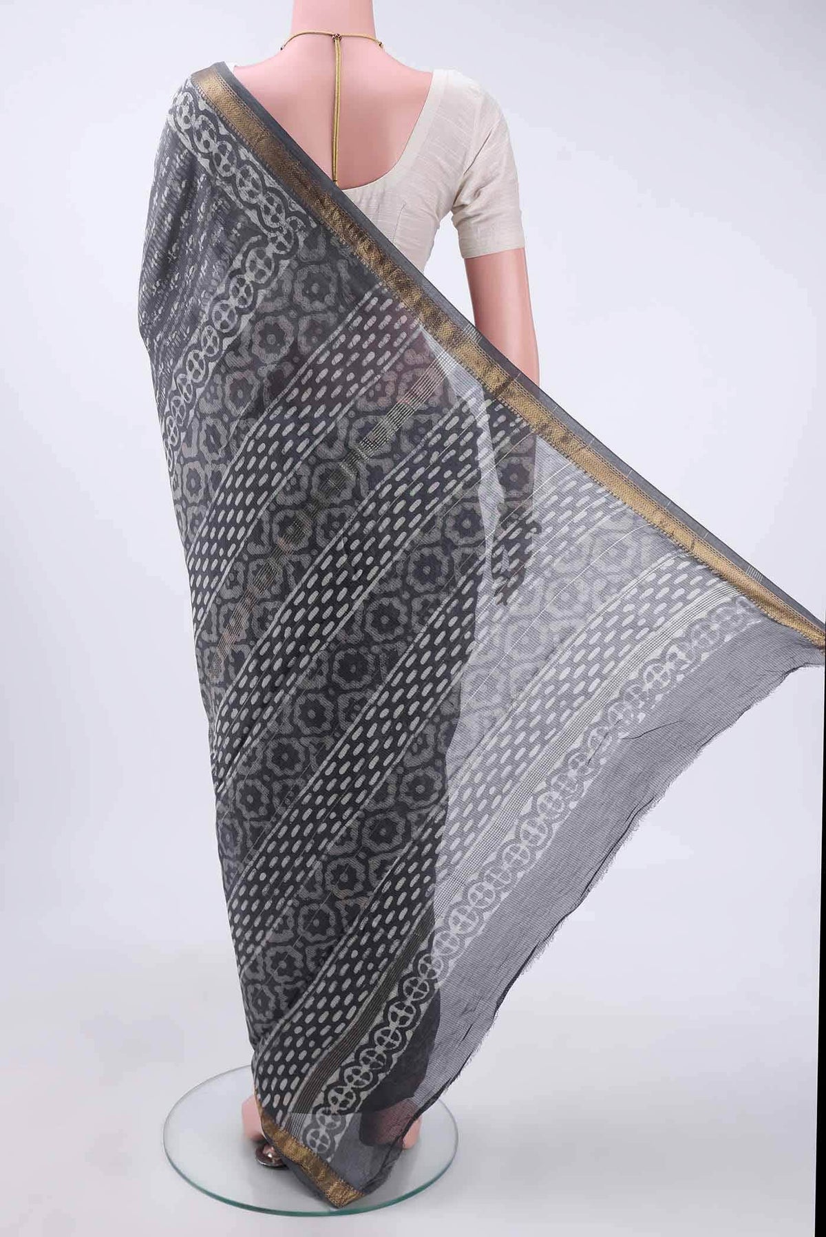 Davys Grey Maheshwari Silk Cotton Saree