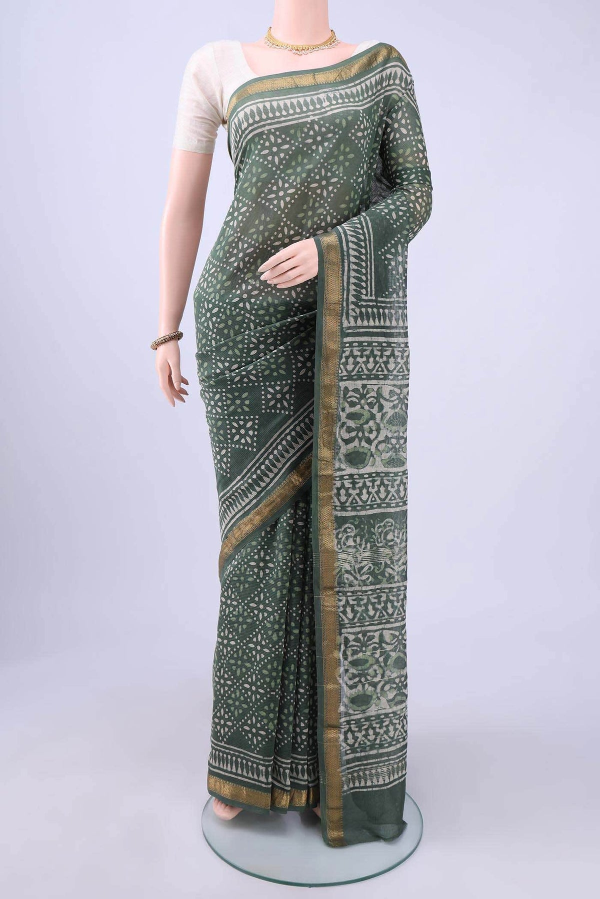 Sage Green Maheshwari Silk Cotton Saree